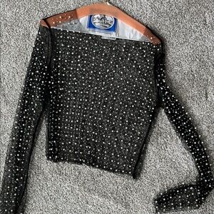 Black Beaded Long Sleeve Top